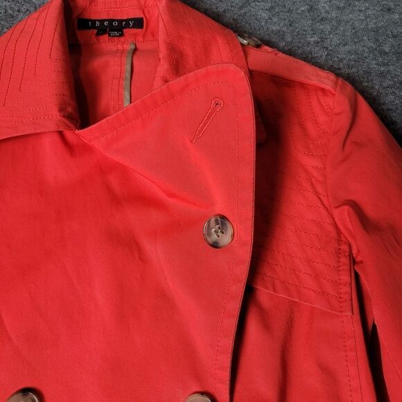 Theory Trench Coat Womens Size P Petite Double Breasted Orange Jacket - Picture 5 of 14